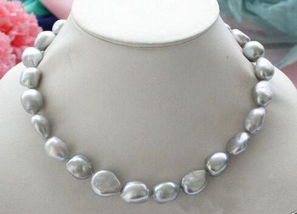 

genuine natural 9-10mm silver gray baroque freshwater pearl necklace 18"
