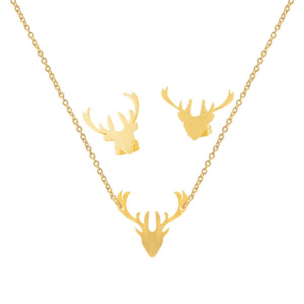 

minimalist antlers stud earrings necklaces for women men stainless steel vintage jewelry set gold silver colar brinco feminino