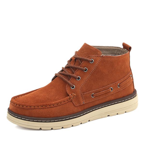 

autumn winter men boots cow suede leather shoes for men fashion footwear ankle boots casual high mens shoes, Black
