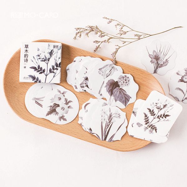 

45pcs black and white vintage nature flower plant stickers planner scrapbook diary sticker gift packing baking label seal