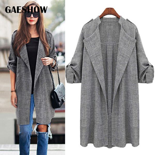

gaeshow casual loose plus size xl-5xl trench women coats open stitch outwear female windbreaker coats turndown collar overcoat, Tan;black