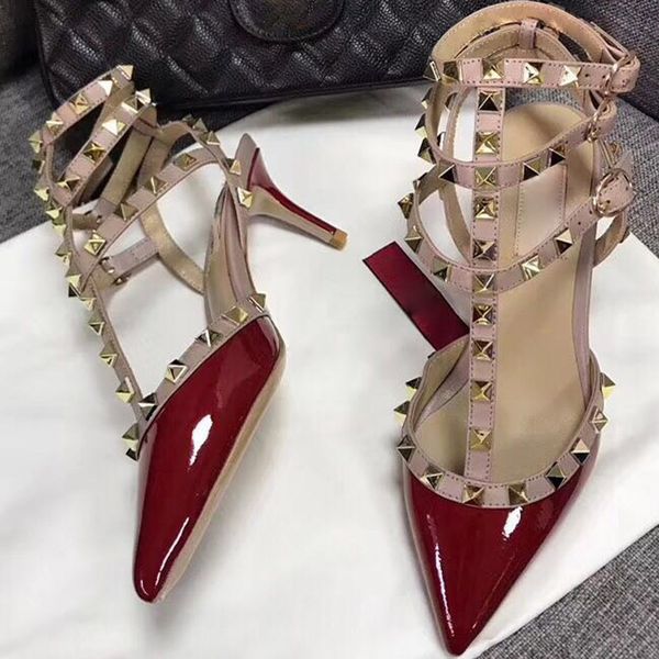 

2018 designer women high heels party fashion rivets girls pointed shoes dance shoes wedding shoes double straps sandals, Black