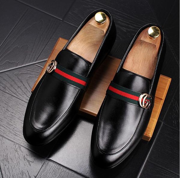

2018 new style men fashion classic doug shoes animal prints print shoes business pointed toe leather bright wedding casual flat shoe l30, Black