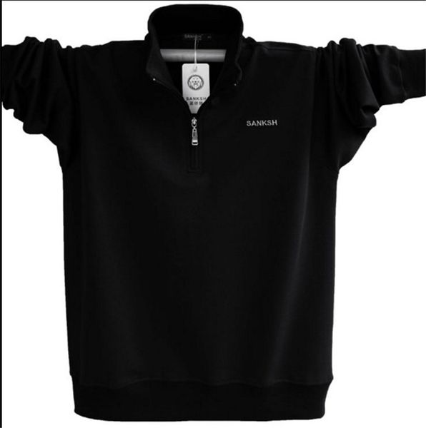

mens long sleeve polo shirt brand plus size stand collar cotton shirts men zipper camisa polo masculina, White;black