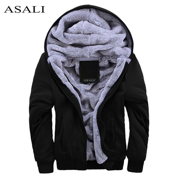 

2018 winter hoodies men sweatshirt thick wool warm jacket plus size thick fleece hooded sportswear tracksuits for mens#w11, Black