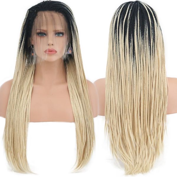 180 Density Synthetic Ombre Hair Lace Wigs With Baby Hair High