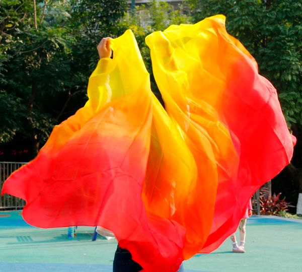 

belly dance 100% real silk veils popular gradient color silk hand scarf shawls for dancing or stage 2 sizes, Black;red
