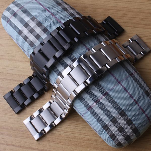 

watchbands 18mm 20mm 21mm 22mm 24mm silver black stainless steel solid links watch straps bracelets matte and polished for mens, Black;brown