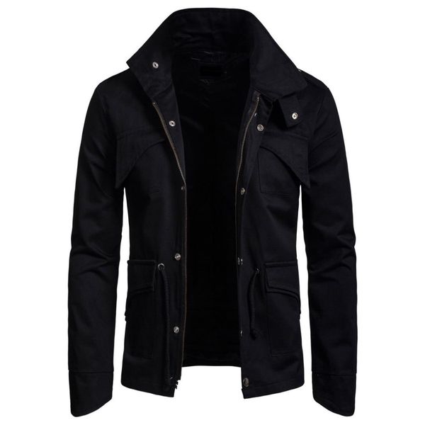 

plus size 4xl jacket men 2018 autumn stand collar cotton new fashion multi-pocket black jacket slim fit casual male coat nz647, Black;brown