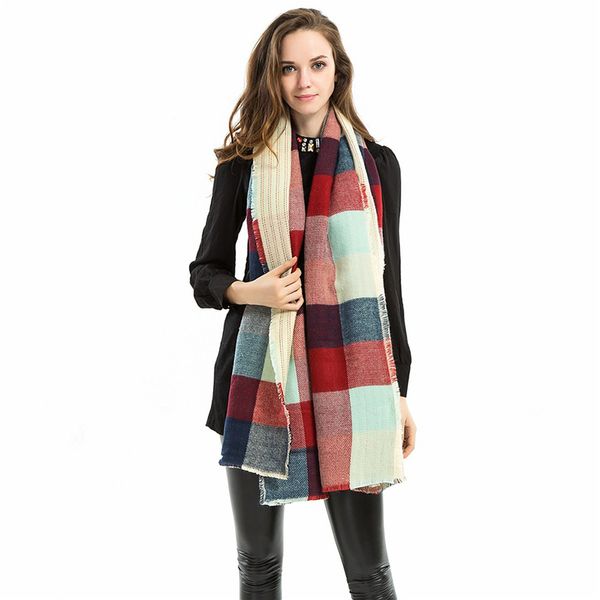 

scarf for ladies colored plaid imitated cashmere fringed scarf wide lattices long shawl wrap blanket warm scarves women
