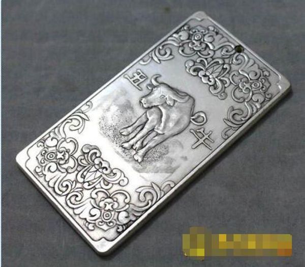 Old Chinese 12 Zodiac Cattle tibet Silver Bullion amuleto 136g