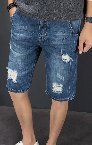 

young teenager boy jeans shorts men clothing slim half length shorts ripped jean, White;black