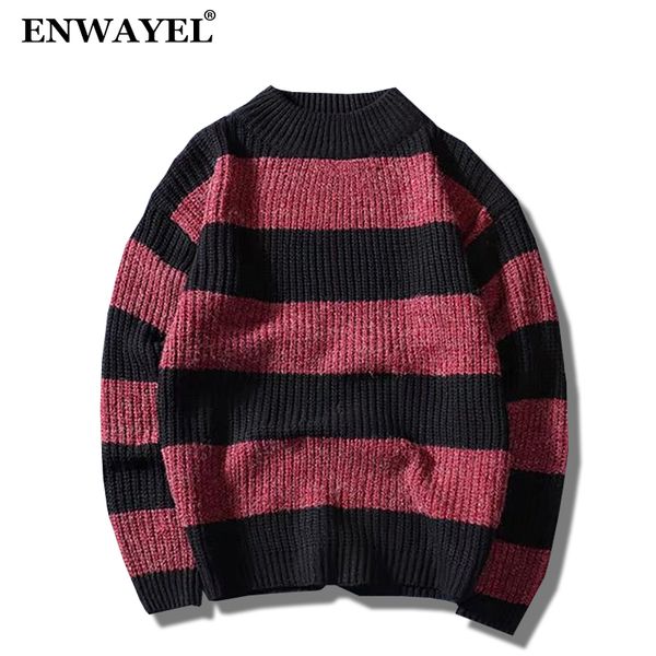 

enwayel 2018 autumn winter striped sweater men clothes fashion casual pullover knitted male sweaters o neck brand clothing m01, White;black
