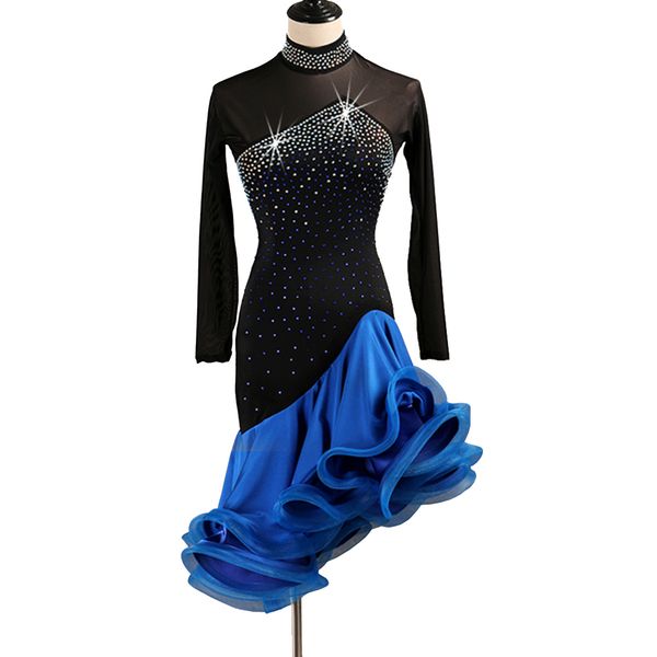 

latin dance dress women girls latin salsa dance competition dresses samba costumes d0521 rhinestones fluffy sheer hem, Black;red