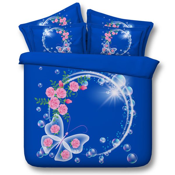 3d Floral Bedding Sets Blue Duvet Cover Butterfly Bedspreads