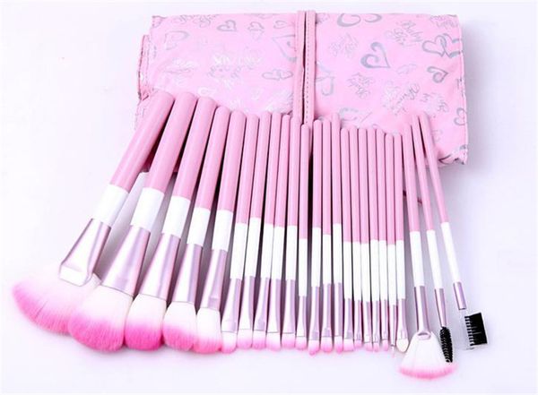 

24pcs pink makeup brushes set pro blush foundation powder brush kit cosmetic beauty tools with pink heart bag case dhl free