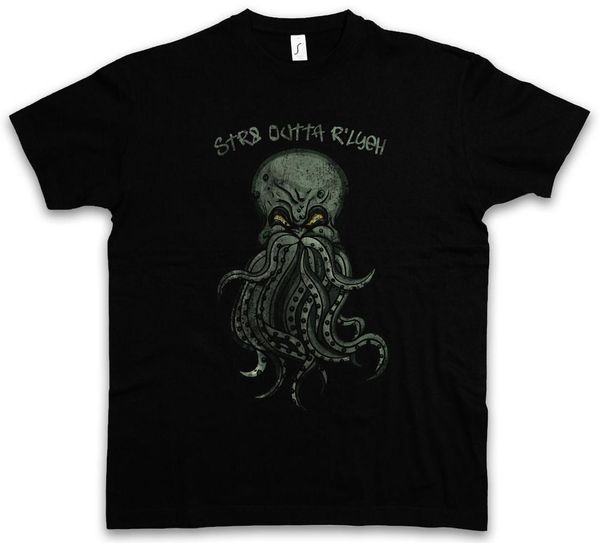 

str8 outta r'yleh t-shirt wars horror arkham h. p. miskatonic lovecraft dunwich, White;black