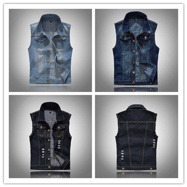 

wholesale mens black denim vest waistcoats motorcycle biker jackets sleeveless slim fit coat outwear ripped dhl 4xl 5xl, Black;white