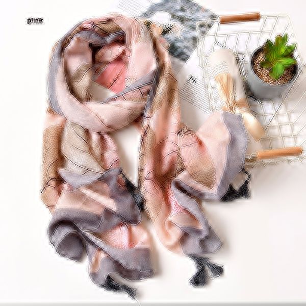 

women leaf pattern twill cotton tassel scarf 3colors 10pcs/lot, Blue;gray