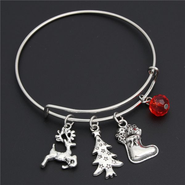 

1pc santa claus christmas tree deer bracelet bangle socks charms with red bead for women christmas jewelry e2126, Black