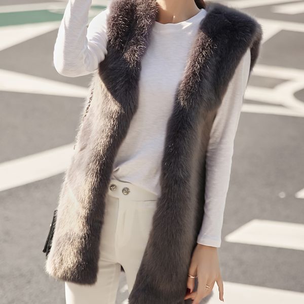 

new white knitted cardigans pink woman artificial fur vest sleeveless outwear jackets 2018 winter autumn female casual and coats, Black