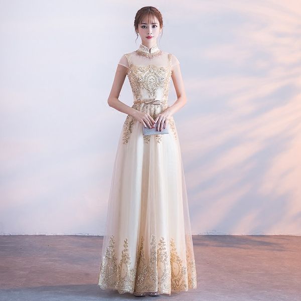 

bride wedding qipao long cheongsam chinese evening dress sequins embroidery party dresses princess clothes retro dressing gown, Red