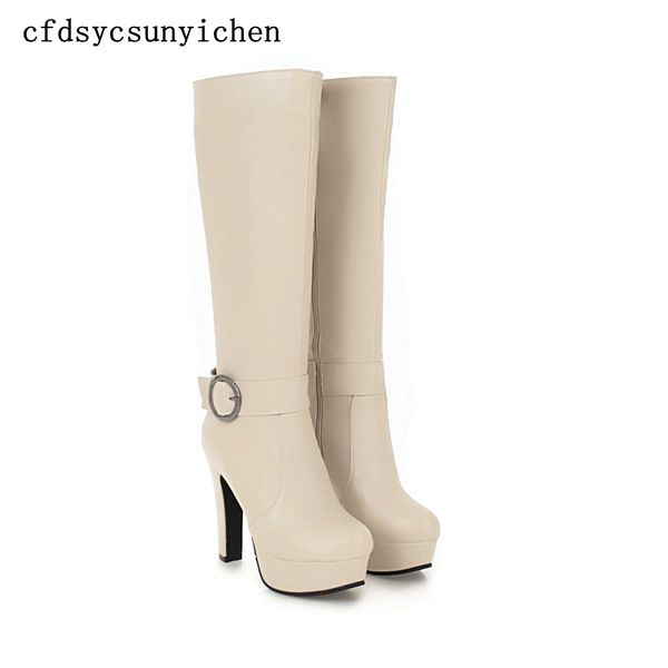 

women winter shoes knee high boots beige white b big size pu brand women shoes super heels bk-hle-k6, Black