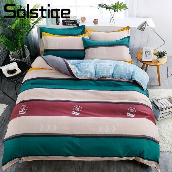 

solstice home textile bedding set stripe nordic simple cyan wine red duvet cover pillowcase plaid sheet boy teen bed linen