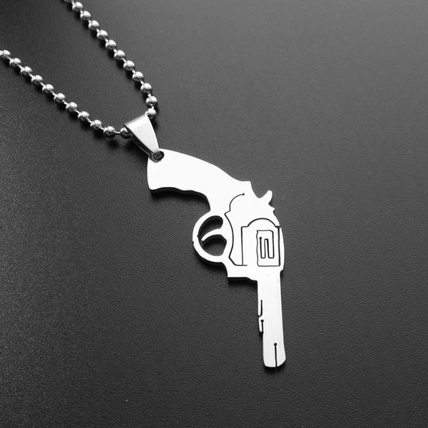

1 stainless steel revolver pistol charm necklace guns movie character zorro weapon lucky mother men's women's family gifts jewelry, Silver