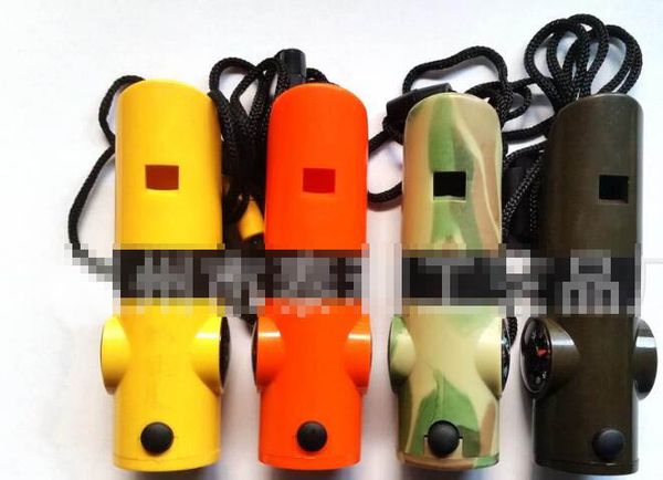 

4 color outdoor survival whistle 7 in 1 multi-function compass whistle abs x214