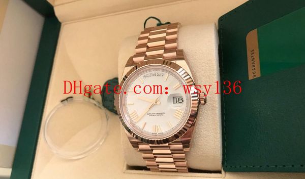 

brand new mechanical automatic mens watches day-date president 40mm 18k rose gold 228235 white roman dial mens watches original box/papers, Slivery;brown