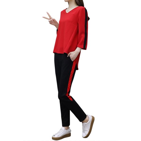 

new casual women set three quarter polyester t-shirts and ankle-length pants twinset loose fitting sportswear, Gray