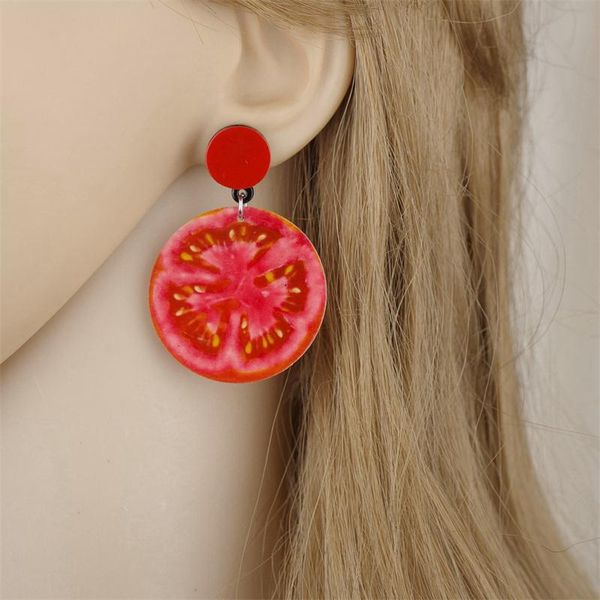 

red tomato earrings round tomato drop earring acrylic fruit dangle earrings women fashion jewelry cute gift, Golden
