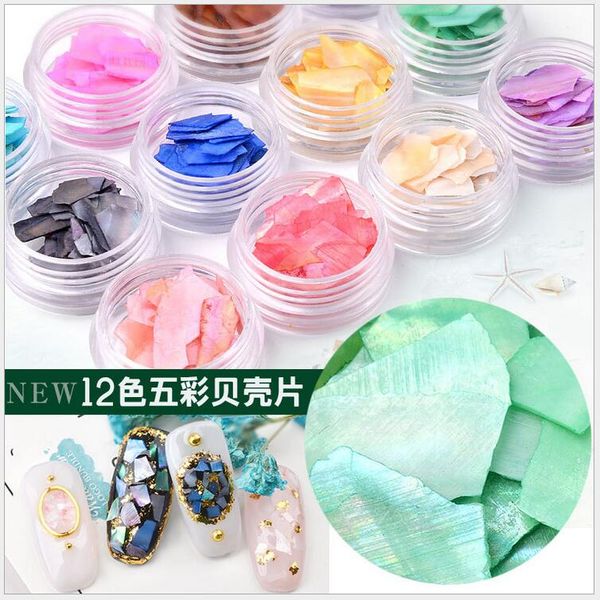 

2018 new nail art ultra-thin japanese 12 colors shell pieces thin abalone crush multicolored shards nail patch decoration sequin, Silver;gold
