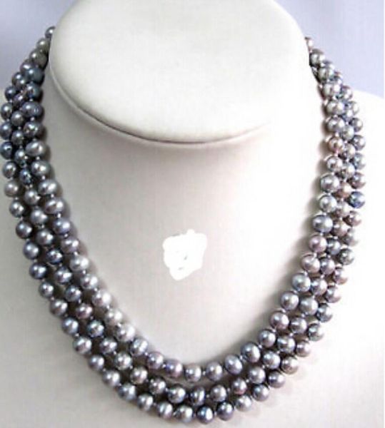 

48" 6-8mm gray freshwater pearl strand necklace off round jewelry, Silver