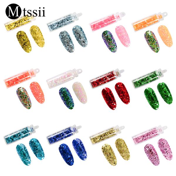 

mtssii 1 set nail glitter sequins round 3d shiny nail art tips paillette uv gel 12 colors manicure decoration flakes, Silver;gold