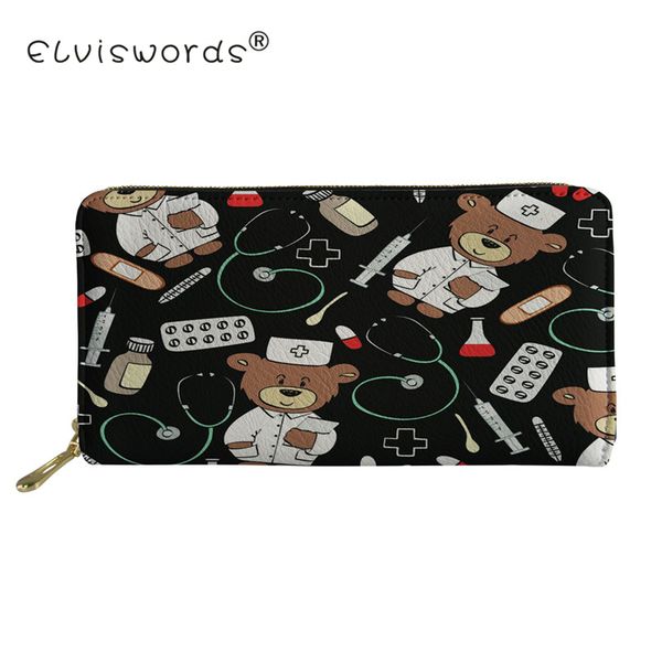 

elviswords women's purse long slim coin wallet for girls travel purses& wallets cartoon bear nurse pattern purse female clutch, Red;black