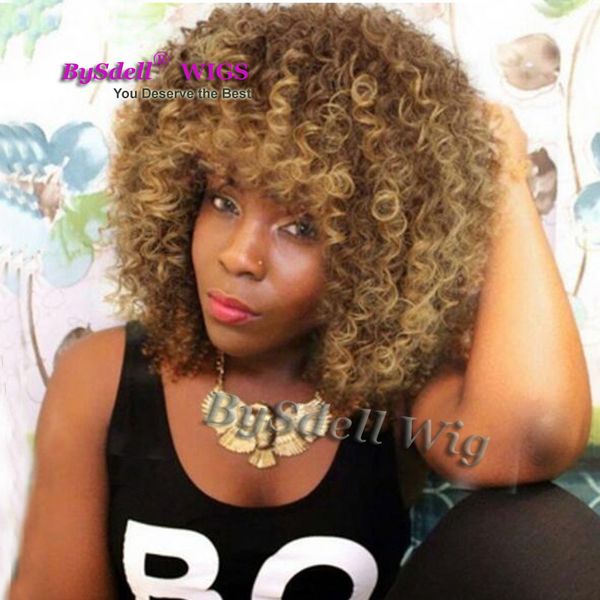 Beauty Short Afro Curly Synthetic Hair Wig Kinky Curly Dark Brown