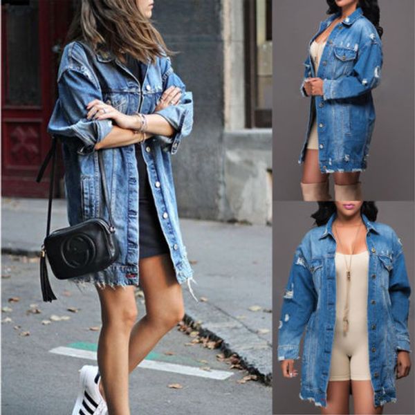 

stylish newly women denim frayed buttons down turn-down collar long sleeve coat jacket cardigan fashion, Black;brown