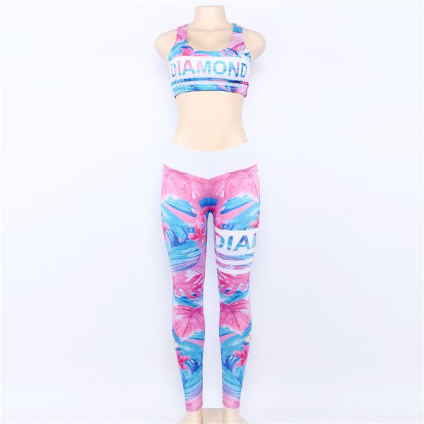 

regular retro digital printed letters workout suit fitness tracksuit women set female sporting bra leggings women clothing spandex, Gray
