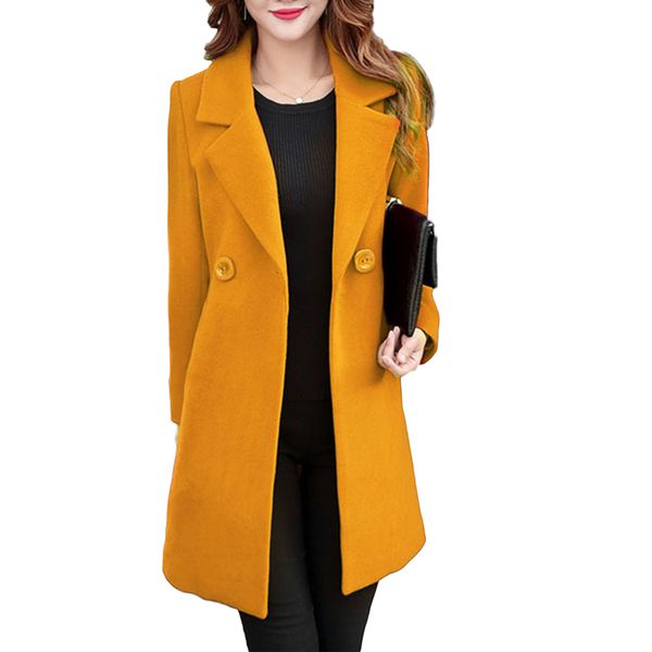 

2018 women wool trench coat outwear autumn winter warm woolen long coats windbreaker korean fashion female solid slim overcoat, Tan;black