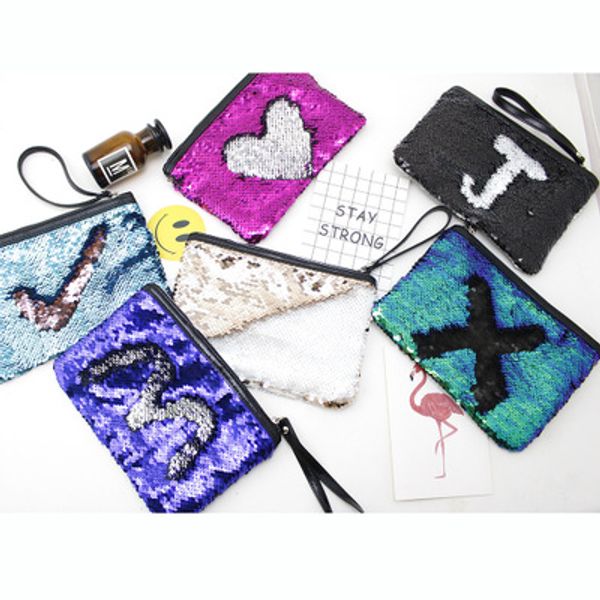 

9 colors mermaid sequin clutch bag mermaid sequin purse mermaid makeup bags cosmetic storage bags glitter sequins coin bags christmas gift, Pink;blue
