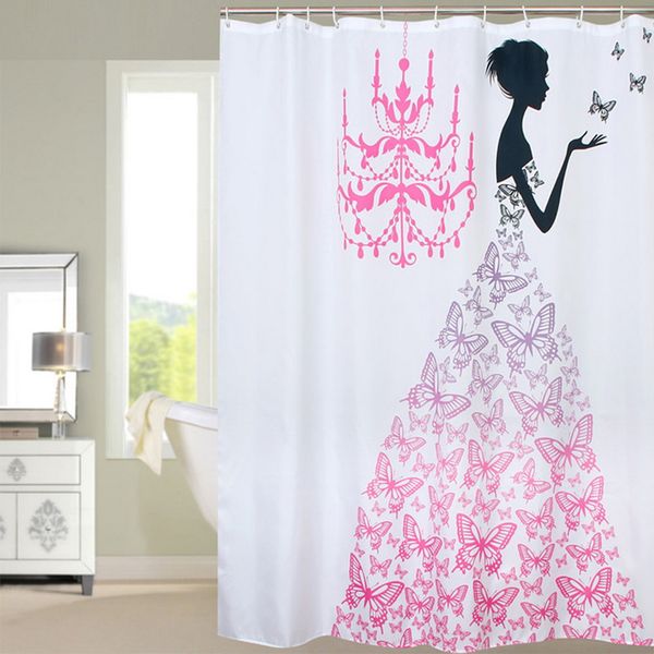 

fabric polyester pink butterfly princess waterproof shower curtain thicken shower curtain bathroom curtain, 180 cm * 180 cm