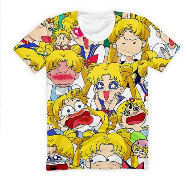 

fashion anime cute girls sailor meow's faces kawaii t-shirt funny 3d printed women/men short sleeve t-shirt casual k356, White;black