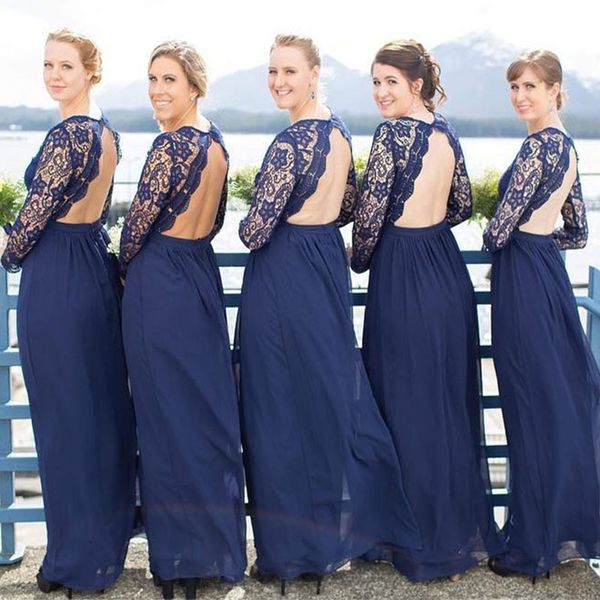 

navy blue beach bridesmaid dresses long sleeves lace chiffon backless bridesmaid gowns wedding guest dresses party dresses, White;pink