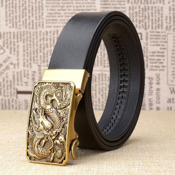 

2018 gold color automatic buckle men belt genuine leather street punk style hip-hop belts jeans strap 125cm zlb306, Black;brown
