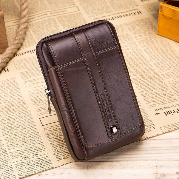 

genuine leather men fanny waist bag phone coin purse pocket belt bum pouch pack card holder money 5.5 inch travel small blosa
