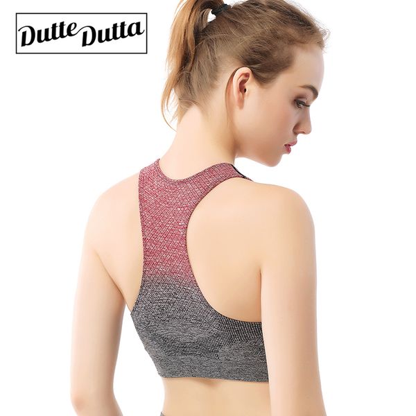 

duttedutta high stretch breathable sports bra fitness women padded sport bra running yoga gym seamless crop gradient, White;black