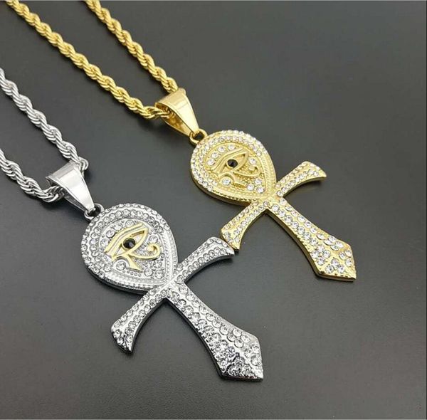 

2018 Stainless Steel Men Hip hop Eye of Horus pendant necklaces fashion vintage Ankh Cross necklace mens Hiphop jewelry gifts