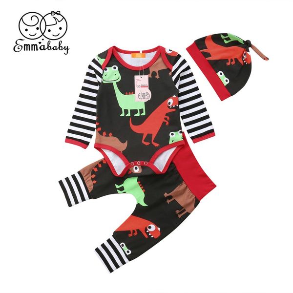 

dinosaur casual clothes 0-24m newborn kids baby girls boys +pants 3pcs set, White